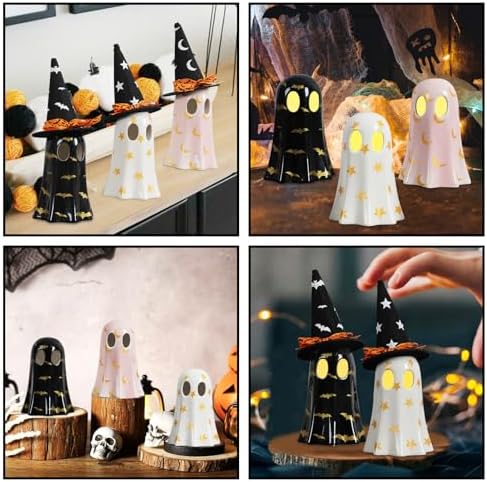 DAZONGE Set of 3 Halloween Ceramic Ghost Halloween Decorations Indoor