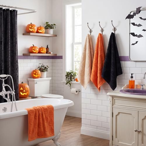 Remagr 3 Pcs Halloween Hand Towels Set for Bathroom Spooky Pumpkin Decor