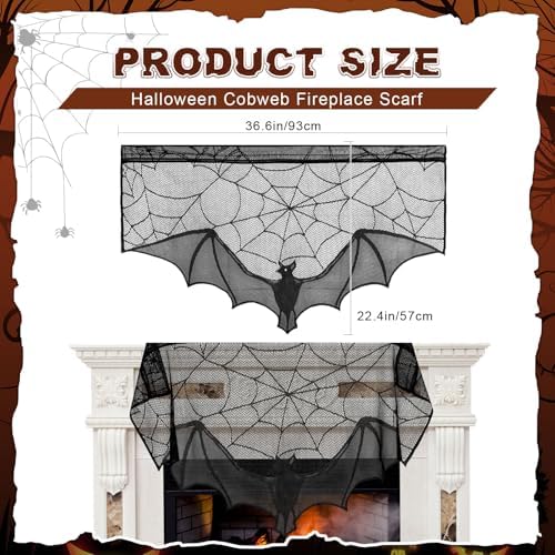 Pangda Halloween Spider Web Mantle Scarf Black, 22.4x36.6inch, Large Bat