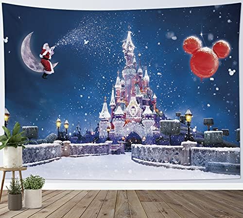HVEST Castle Tapestry Santa Claus on Moon with Snowflake Wall Hanging Winter Scenery Tapestries for Bedroom,Living Room,Dorm Party Wall Decor,59Wx51H inches