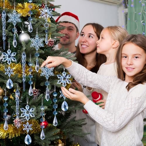 Crystal Christmas Tree Ornaments, Blue Acrylic Snowflake & Icicle, 32pcs