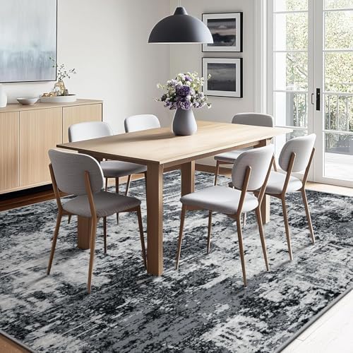 RELEANY Washable Square 7'x7' Area Rug for Living Room Black White