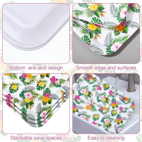 Vesici 3 Pcs Hawaiian Luau Serving Trays 13 x 10 Inch Tropical Hibiscus Flowers Melamine Platters Reusable Rectangular Serving Dishes for Pool Beach Aloha Summer Party Sharing Food Snack Fruit Dessert