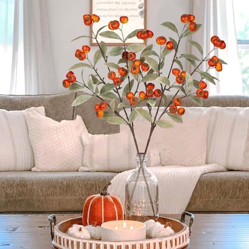Artificial Fall Stems Fake Red Hawthorn Berry Spray Autumn Home Décor