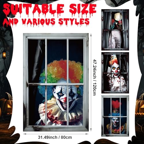 Patelai 4 Pcs Scary Halloween Clown Curtain Window Silhouette Decoration