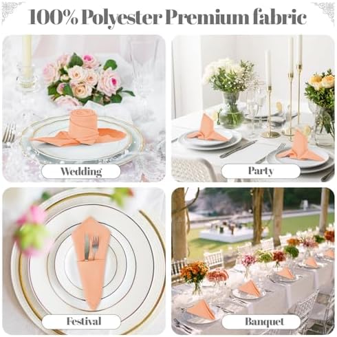 PLOYMONO Peach Cloth Napkins - 8 Pack 17" x 17" Washable Polyester Napkins