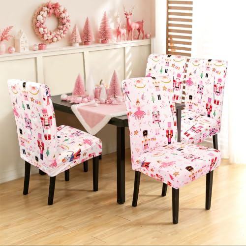 Christmas Chair Covers Set of 6, Nutcracker Chairs Slipcover for Dining Room, Removable Washable Breathable Cover in the Kitchen Restaurant Holiday Decor