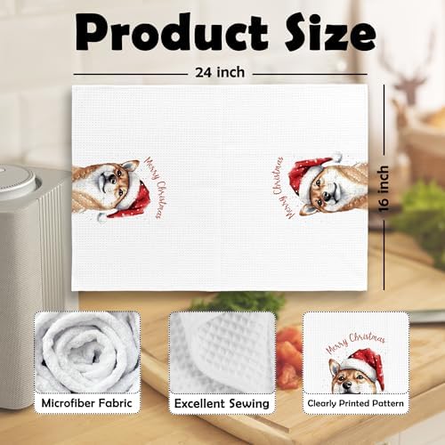 XPH Christmas Shiba Inu Kitchen Dish Towels, Funny Shiba Inu Gifts for Women, Dog Mom Lovers Gifts Hand Towels Kitchen Tea Towel Decorations, Christmas Dog Bathroom Decor, 16x24inch Set of 2
