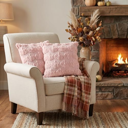 AVOIN colorlife Pink Fall Pumpkin Throw Pillow Covers 16x16 Inch