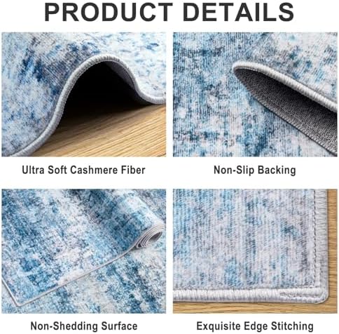 PLHXFR Area Rug Living Room: 5x7 Modern Abstract Washable Carpet Blue