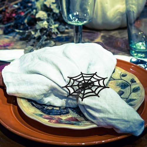 Black Spider Web Napkin Rings Set of 6,Metal Halloween Napkin Holders for Family Party Wedding Dining Home Table Decors Halloween Decorations