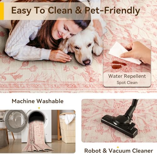 RELEANY Washable Area Rug, Runner 2'x10', Pink/Light Vintage Pink