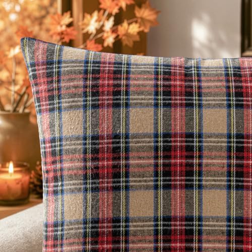 MIULEE Fall Plaid Pillow Covers Scottish Tartan 18x18 Khaki