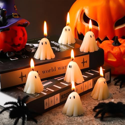 Jutom 10 Pcs Halloween Ghost Candles Mini Ghost Decor, Fresh