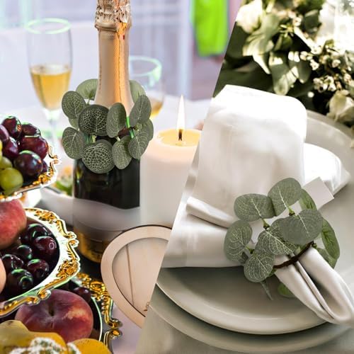 6 Pcs Christmas Napkin Rings Wreath Napkin Holder, Eucalyptus Leaf