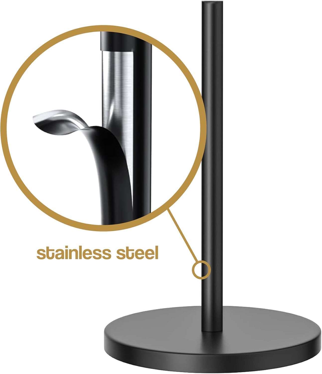 XL and Heavy Weighted Towel Holder, Premium Stainless Steel Large Black Paper Towel Holder, Unique and Modern