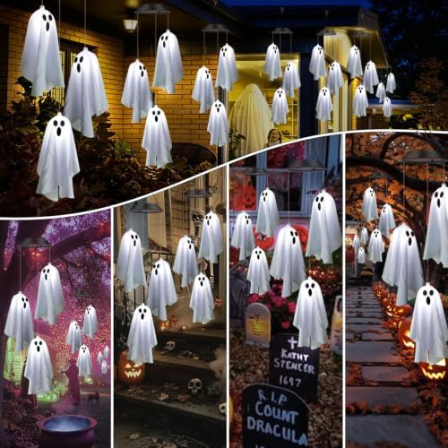 2Pack Hanging Ghosts Swing Solar Lights Halloween Decorations