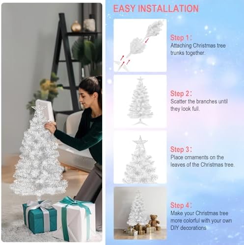 DUUDO Mini White Christmas Tree Tabletop Premium Artificial 3Ft Small Christmas Tree for Home, Office, Indoor and Outdoor Decor,Holiday Decoration,Easy Assembly Metal Hinges & Foldable Base.