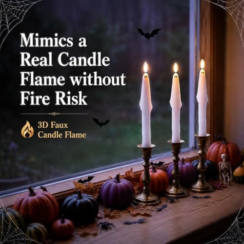 Fanna Real Wax Ghost Flameless Taper Candles with Remote for Halloween