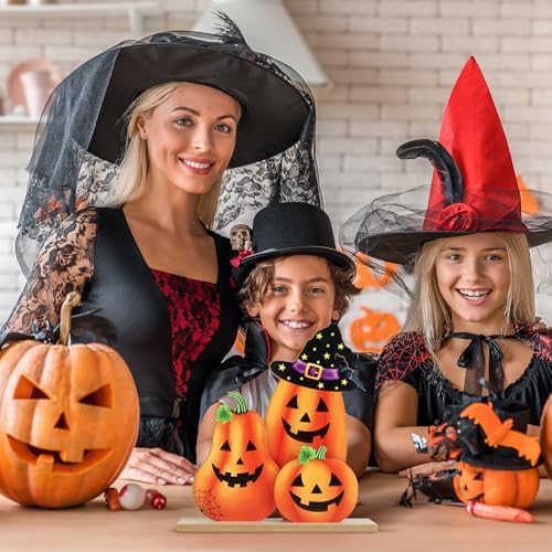 Halloween Decorations Indoor Wooden Pumpkin Halloween Decor Pumpkin Table Sign Centerpieces Standing Tabletop Decoration for Holiday Desk Tiered Tray Party Shelf Fall Autumn Decorations Farmhouse Home