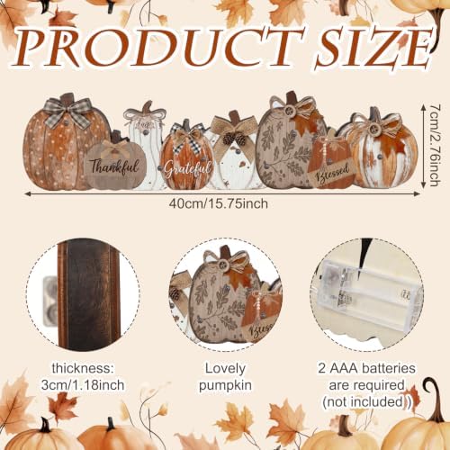 Yousoontic Fall Table Decorations, Light up Pumpkin Table Centerpieces Rustic Wooden Sign Decor with LED Lights 3D Block Pumpkin Decor for Autumn Thanksgiving Harvest Farmhouse Home Mantel Desk Party