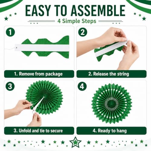 Green White Party Decoration Hanging Honeycomb Round Paper Fans Kit for Theme Birthday Baby Shower Summer Forest Patrick's Irish Backdrop Party Supplies 11 Count