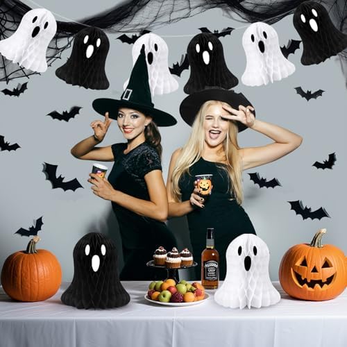 Halloween Ghost Decorations, 10 Pcs Black and White Honeycomb Decor