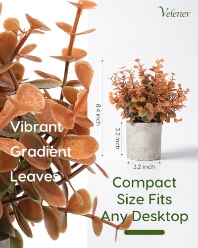 Velener Small Fake Eucalyptus Plant Artificial Potted Plants Indoor for Desk, Shelf, Home Decor Realistic Faux Plant