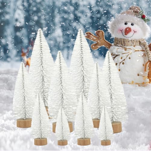 Yahpetes Mini Christmas Trees 10 Pcs Artificial Bottle Brush Trees (White)