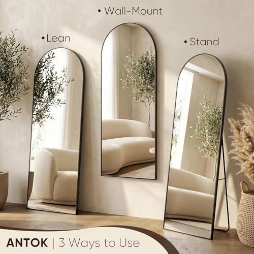 Antok 82" x44” Arched Full Length Mirror, Floor Mirror with Stand, Black