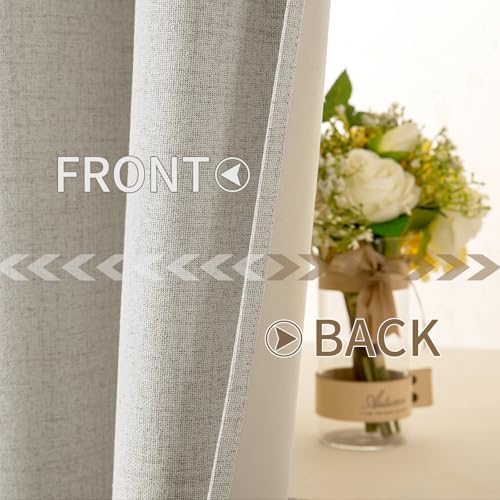 MIULEE 100% Blackout Linen Curtains for Bedroom 52x108 Inches Cobblestone