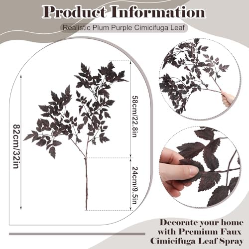 Lyrow 3 Pack 32 Inches Artificial Cimicifuga Plum Leaf Spray, Fall Stems
