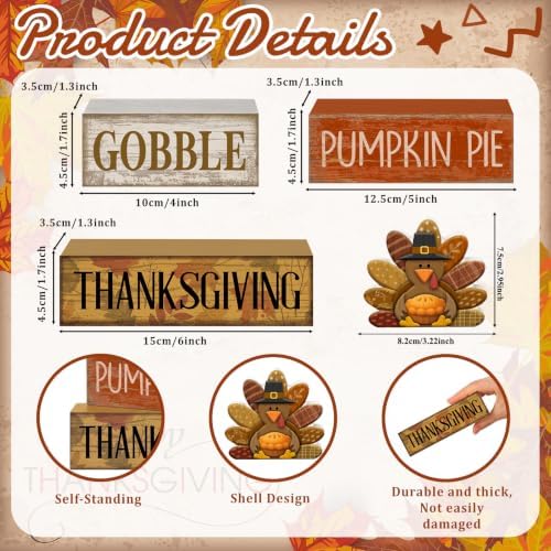 Moucuny 4 Pcs Fall Decorations For Home Wooden Thanksgiving Turkey Decor