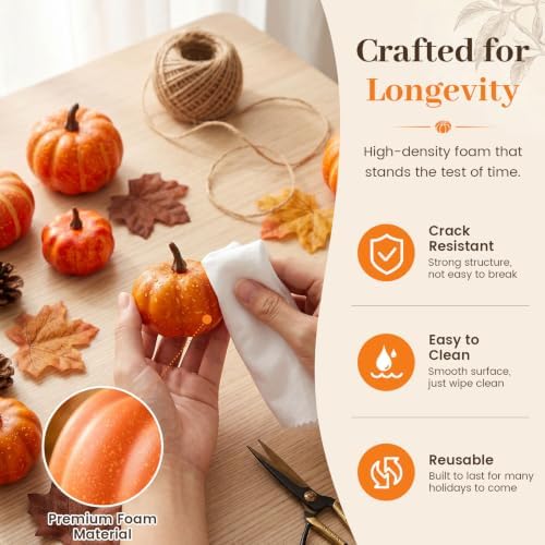 DomeStar Fall Decorations for Home, 8 Assorted Mini Fake Pumpkins Gourds