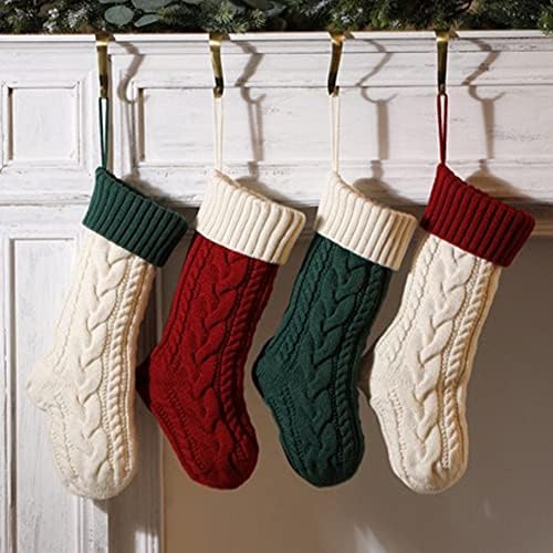 Nanou 18” Knitted Christmas Stockings, 1 Pack, Green Body & Ivory Cuff