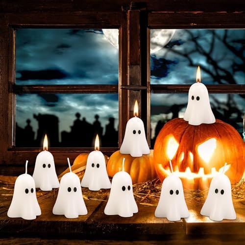 20 Pcs Halloween Ghost Candles, 2.3" x 1.6" White Halloween Candle Ornament