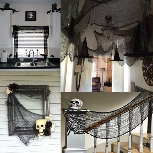 Whaline Halloween Black Creepy Cloth 197 x 87 Inch Spooky Gauze Clothes Halloween Scary Decoration for Haunted Houses Party Supplies Indoor Outdoor