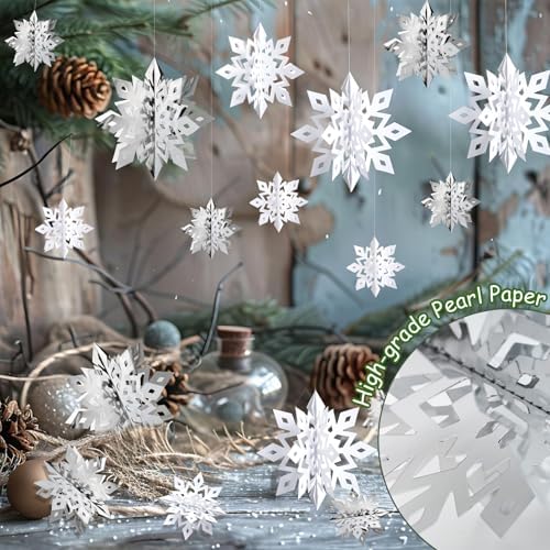 Snowflake Decorations, Paper Christmas Hanging Decor Indoor, 36-Pc