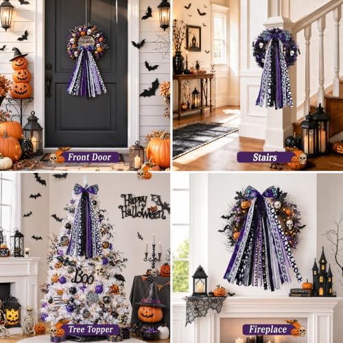 Halloween Bows for Wreaths, Halloween Tree Topper Bow for Front Door Decor