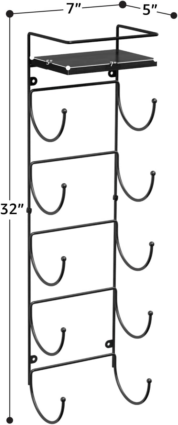 Sorbus Wall Towel Rack, 5-Tier Wood Shelf, Wall Mounted (Black) | Five-tier metal holder for rolled bath towels