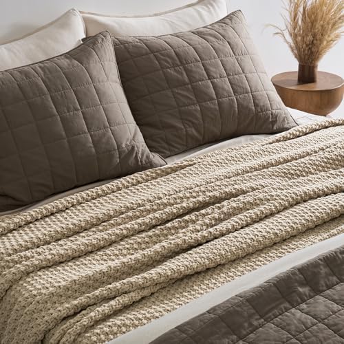 EVERGRACEHOME Chunky Chenille Knit Throw Blanket, 108x92, Sand Dune