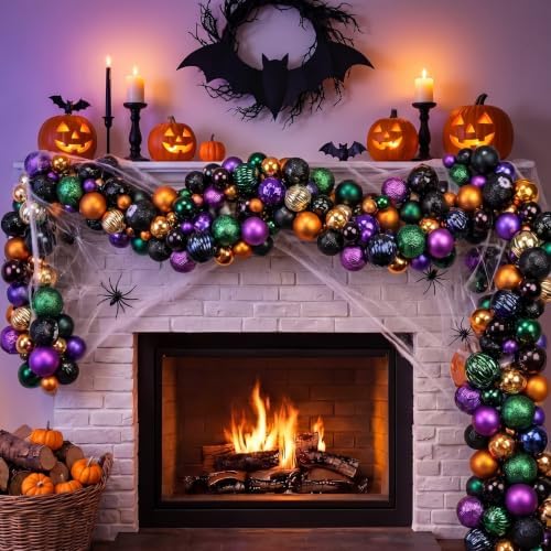Suncalla 6ft Halloween Bead Garland Black Orange Purple Green Ball Ornament