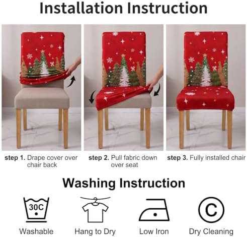 Christmas Chair Covers Set of 6,Xmas Tree Dining Chair Slipcovers,Elastic Removable Washable Dining Parsons Chair Protectors,Christmas Decor for Home Red