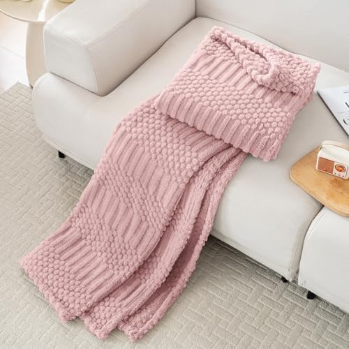 Pink Throw Blanket - Soft & Fluffy Fleece, Cute & Aesthetic, Perfect for Sofa, Couch, Chair, Bed, Living Room &
