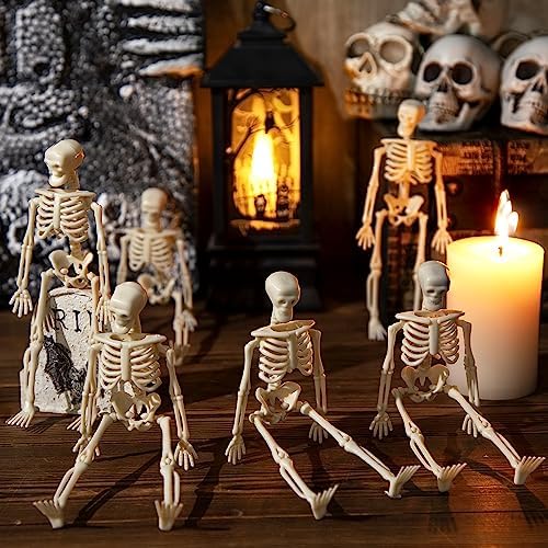 12 Pcs Mini Skeleton Figurines, Small Tiny Skeletons for Crafts, Halloween Party Decorations Supplies
