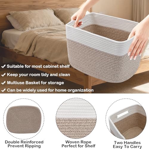 Woven Rope Storage Baskets / 3pc-white&brown / 13.5 x 11 x 9.5 / Set of 3