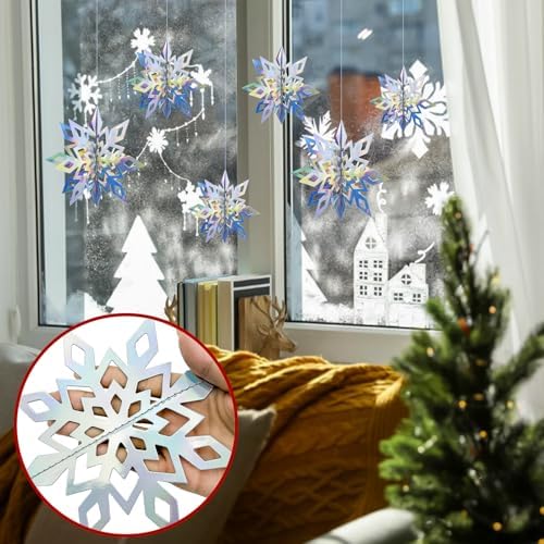 Iridescent Paper Snowflake Christmas Decoration for Trees Ceiling