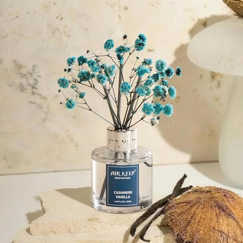 Airkeep Reed Diffuser Set,1.69 fl oz (50 ml) - Cashmere Vanilla Oil Diffusers with 8 Reed Sticks,Home Fragrance Reed