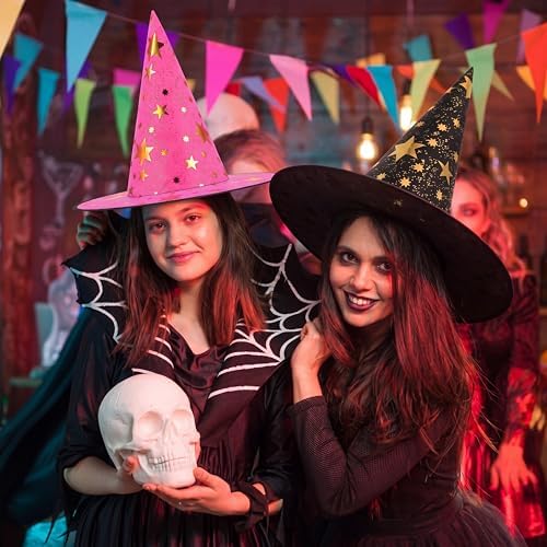 Newcotte 16 Pieces Witch Hats Halloween Costumes for Women Men Modern Witch Hats Fancy Dress Party Decorations