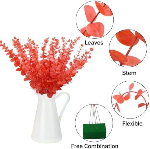 FEQO 36 Pcs Orange Artificial Eucalyptus Stems 15" Faux Eucalyptus Branches